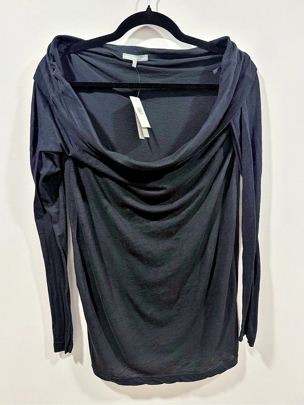 James Perse Draped Neck Long Sleeve Tunic in Black NWT size M/L
